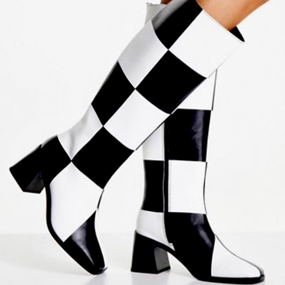 Shoes Checkered Vegan Leather Knee High Boots Poshmark